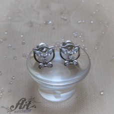Сребърни обеци  с циркони "Коте" - Е-12401